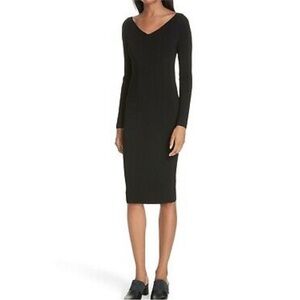 Vince knit ribbed bodycon V-neck midi dress in black